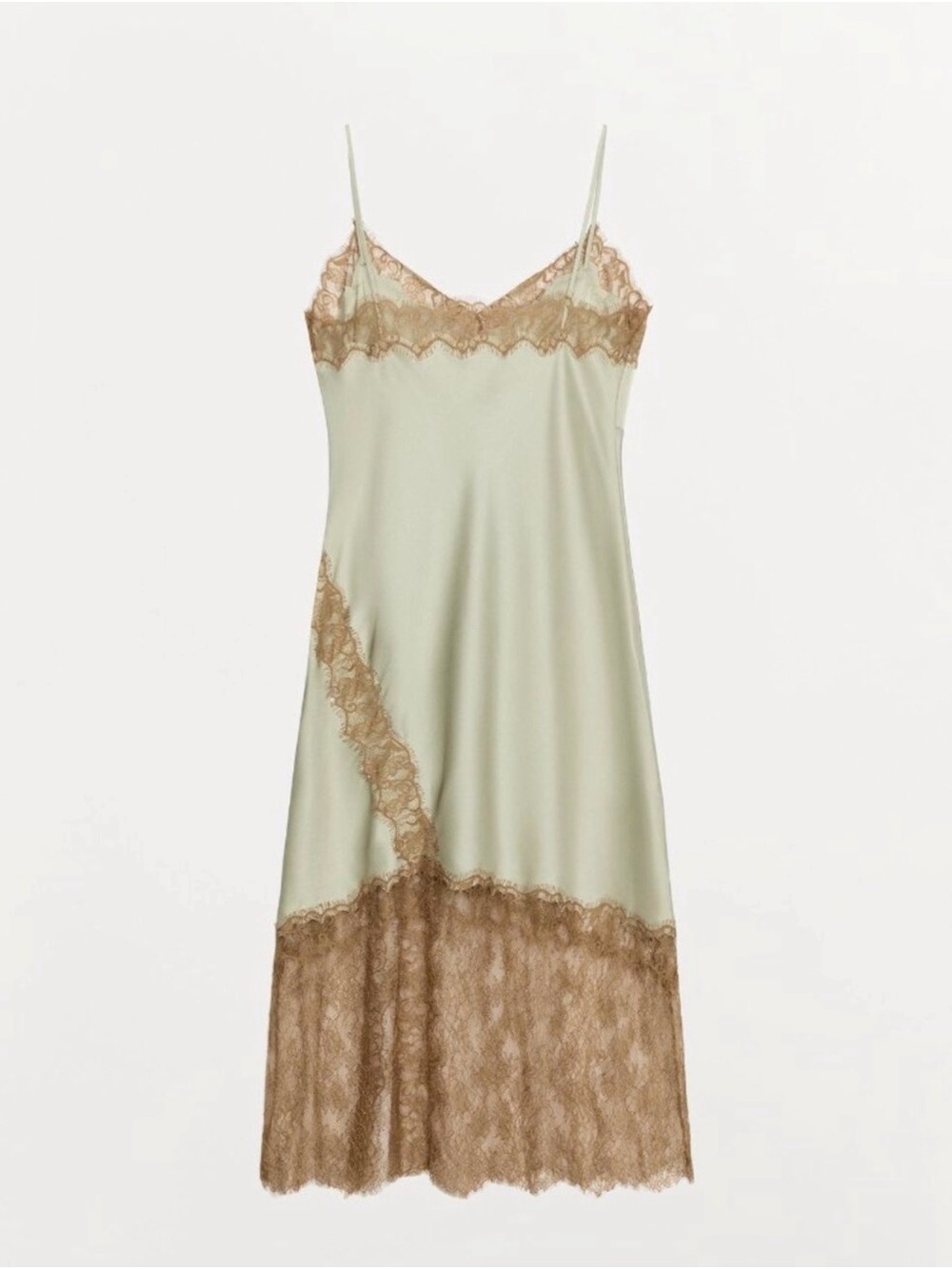 Zara Taupe Lace Trim Slip Dress - Picture 3 of 4